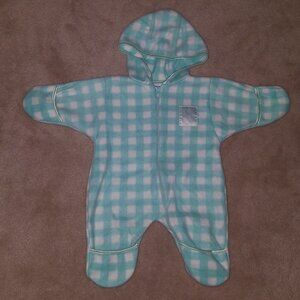 VTG Lullaby Club Blue/Green-ish White Plaid Hooded Footie Sleeper Baby 9 Months